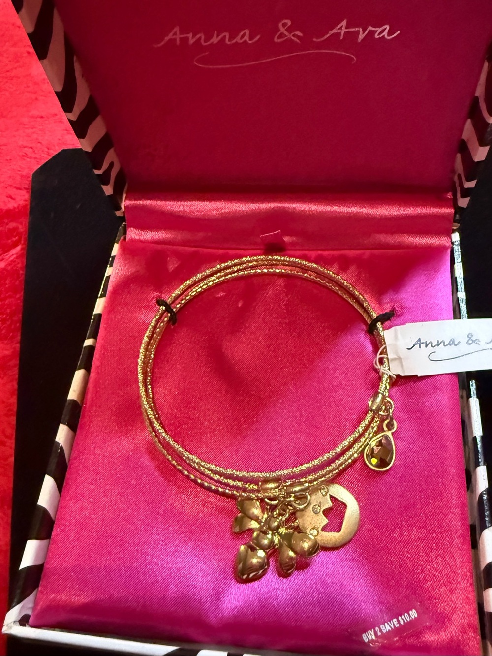 Anna & Ava NWT Gold Layered Bangle Charm Bracelet Set – Y2K Zebra Box Gift Set